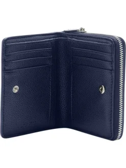 Portefeuille marine en maille grainée orné du nom de la marque