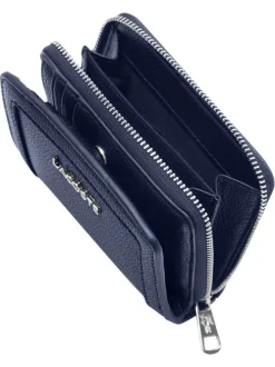 Portefeuille marine en maille grainée orné du nom de la marque
