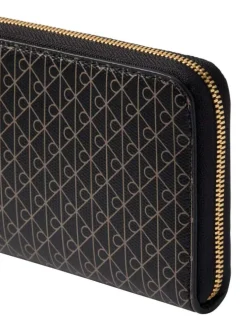 Portefeuille marron à motif monogramme pourvu d'une fermeture zippée