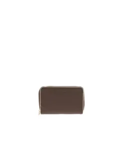 Portefeuille marron uni avec zip et nombreux rangements cartes
