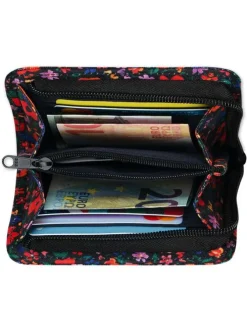 Portefeuille Medium Maupiti noir et rouge avec un imprimé floral