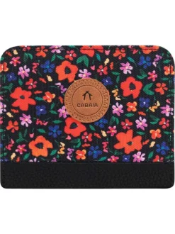 Portefeuille Medium Maupiti noir et rouge avec un imprimé floral