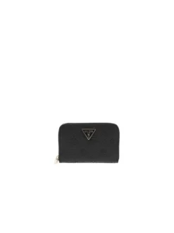 Portefeuille noir avec monogrammes embossés et logo métallique