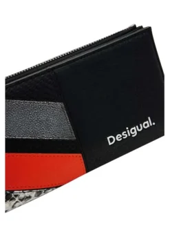 Portefeuille noir avec patchwork et logo floqué en blanc à l'avant