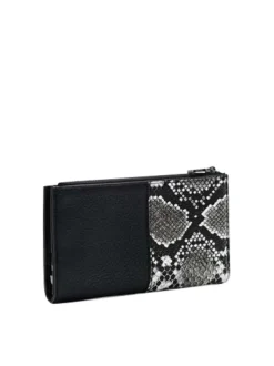 Portefeuille noir avec patchwork et logo floqué en blanc à l'avant