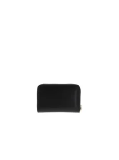 Portefeuille noir en maille lisse pourvu du logo de la marque