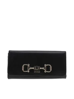 Portefeuille noir en maille lisse pourvu d'une fermeture zippée