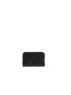 Portefeuille noir en maille texturée pourvu d'une fermeture zippée