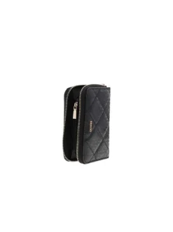 Portefeuille noir en maille texturée pourvu d'une fermeture zippée
