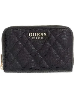 Portefeuille noir monogramme de la marque avec une fermeture dorée zippée