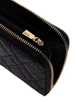 Portefeuille noir monogramme de la marque avec une fermeture dorée zippée