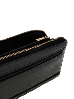 Portefeuille noir à motif monogramme avec une languette de tirage