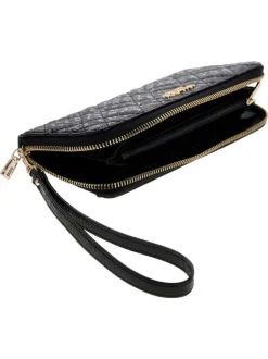 Portefeuille noir à motif monogramme avec une languette de tirage