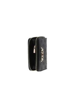 Portefeuille noir pourvu d'une fermeture zippée et du logo de la marque