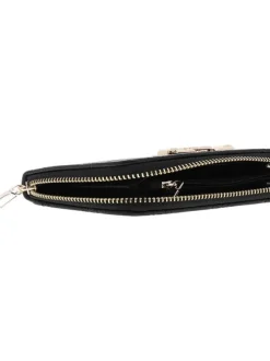 Portefeuille noir pourvu d'une fermeture zippée et du logo de la marque