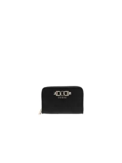 Portefeuille noir pourvu d'une fermeture zippée et du logo de la marque