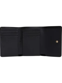 Portefeuille noir pourvu d'une fermeture zippée et du logo de la marque