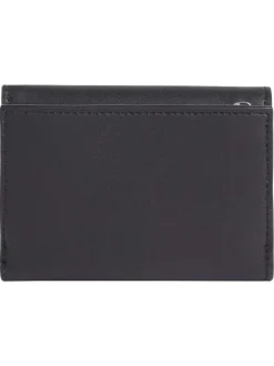 Portefeuille noir uni avec compartiments et logo de la marque