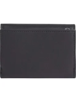 Portefeuille noir uni avec compartiments et logo de la marque