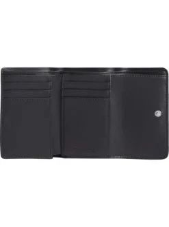 Portefeuille noir uni avec compartiments et logo de la marque