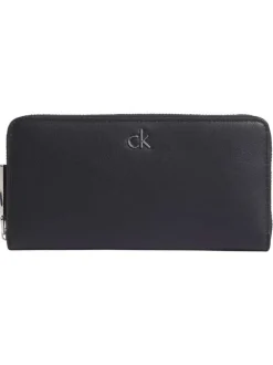 Portefeuille noir uni avec fermeture par zip et multiples rangements
