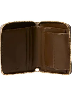 Portefeuille noir uni avec fermeture à zip et revêtement en grains