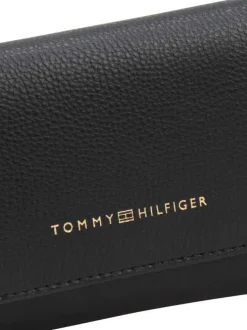 Portefeuille noir uni avec le nom de la marque or imprimé à l'avant