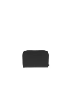 Portefeuille noir uni avec logo en relief et une fermeture zippée