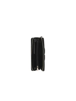 Portefeuille noir uni avec logo iconique en relief et un zip de fermeture