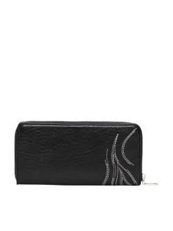 Portefeuille noir uni avec nom de la marque et papillon décoratif