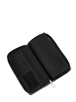 Portefeuille noir uni avec nom de la marque et papillon décoratif
