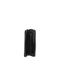 Portefeuille noir uni avec plusieurs compartiments et une fermeture zippée