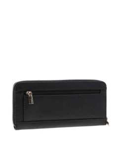Portefeuille noir uni avec un logo à l'avant et une poche zippée à l'arrière
