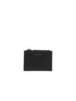 Portefeuille noir uni en simili-cuir avec deux compartiments