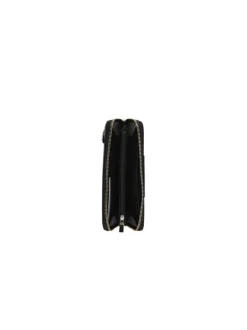 Portefeuille noir uni matelassé avec zips et logo métalliques dorés