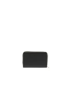 Portefeuille noir uni zippé avec le logo embossé sur l'avant