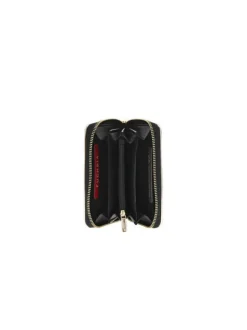 Portefeuille noir uni zippé avec le logo embossé sur l'avant
