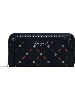 Portefeuille noir zippé avec des œillets et des clous décoratifs