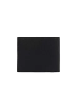 Portefeuille pliable noir uni avec un aspect piqué et crocodile ton sur ton