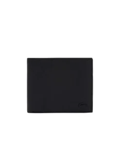 Portefeuille pliable noir uni avec un aspect piqué et crocodile ton sur ton