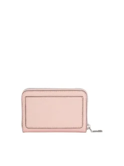 Portefeuille rose et noir texturé avec logo métallique à l'avant