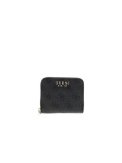 Porte-monnaie anthracite à fermeture zippée orné d'un motif monogramme