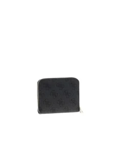 Porte-monnaie anthracite à fermeture zippée orné d'un motif monogramme