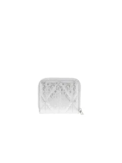 Porte-monnaie argent imprimé avec une fermeture zippée et logo iconique