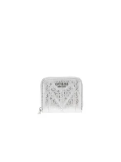 Porte-monnaie argent imprimé avec une fermeture zippée et logo iconique