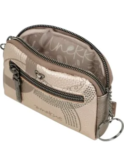 Porte-monnaie beige imprimé avec une petite poche arrière zippée