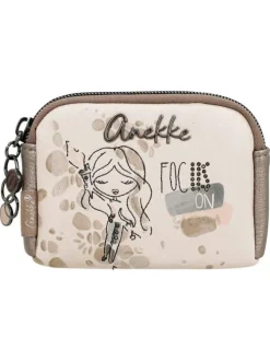 Porte-monnaie beige imprimé avec une petite poche arrière zippée