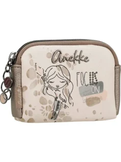 Porte-monnaie beige imprimé avec une petite poche arrière zippée