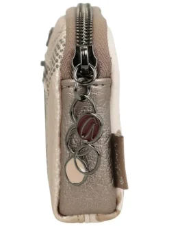 Porte-monnaie beige imprimé avec une petite poche arrière zippée