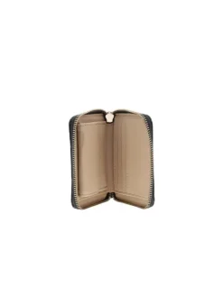 Porte-monnaie brun à fermeture zippée orné d'un motif monogramme